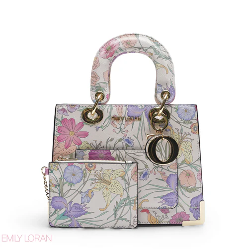 [5025] Lady Tote With Pouch (White Floral)