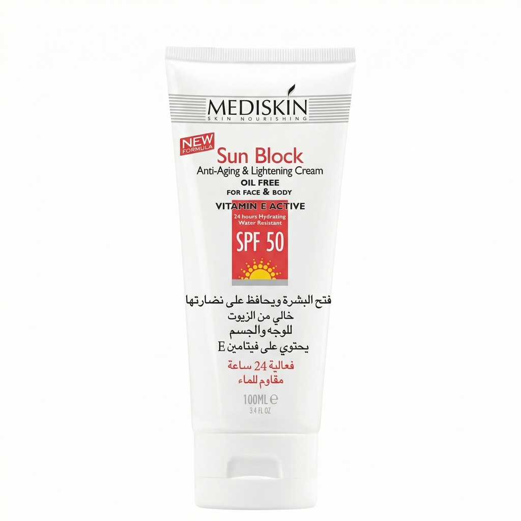 Mediskin sunscreen with SPF 50, oil-free and beverage-free
