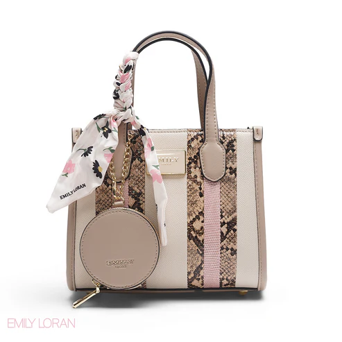 Floral Tote with Scarf & Round Pouch -Small (Beige Floral)