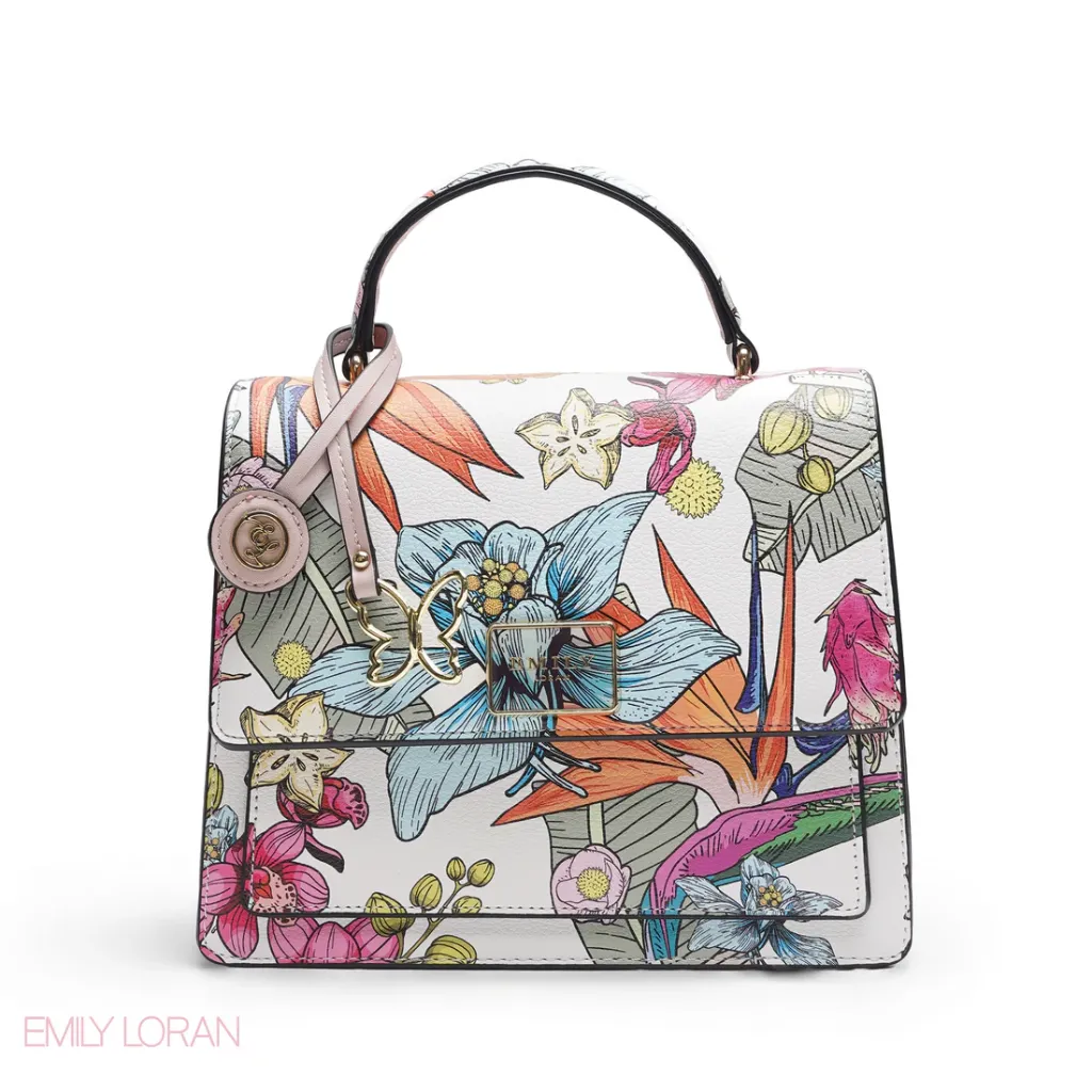 Satchel Bag With Butterfly Charm (Emily Full Tropical Print)
