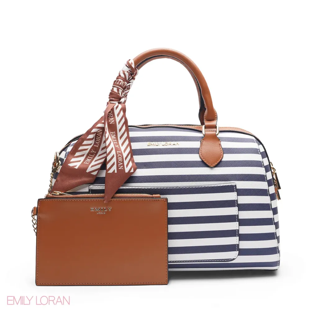 Bag With Front Pouch & Scarf Large (Striped Black & White)