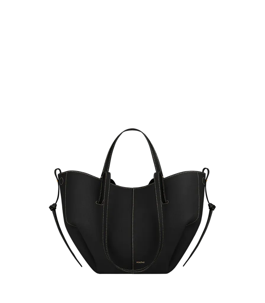 Polène Cyme Mini (Black with Ecru Stitching)