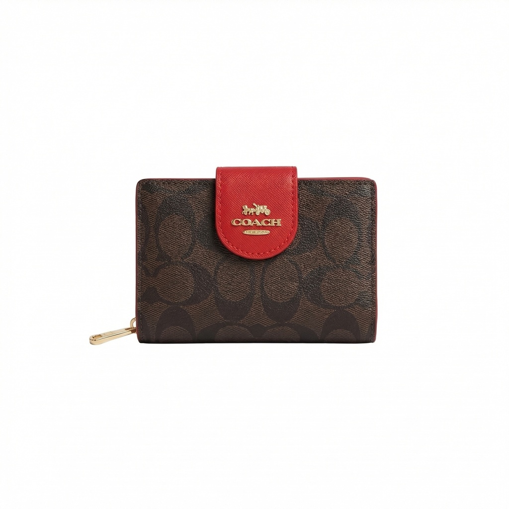 Medium Corner Zip Wallet In Signature Canvas (True Red)