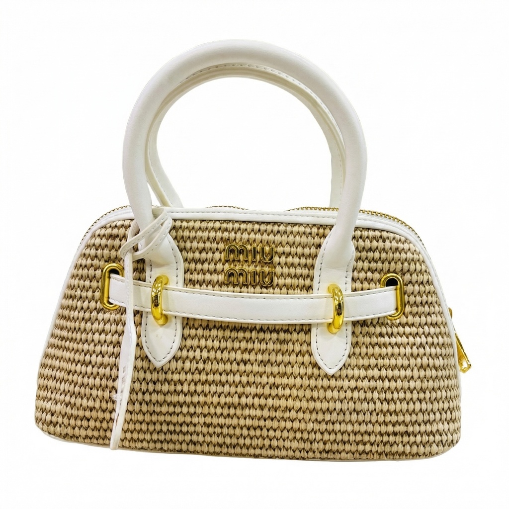 MOOREA Straw and Leather Hand Bag (White)