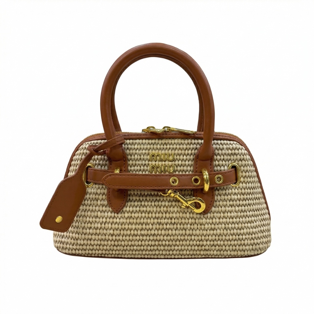 MOOREA Straw and Leather Hand Bag