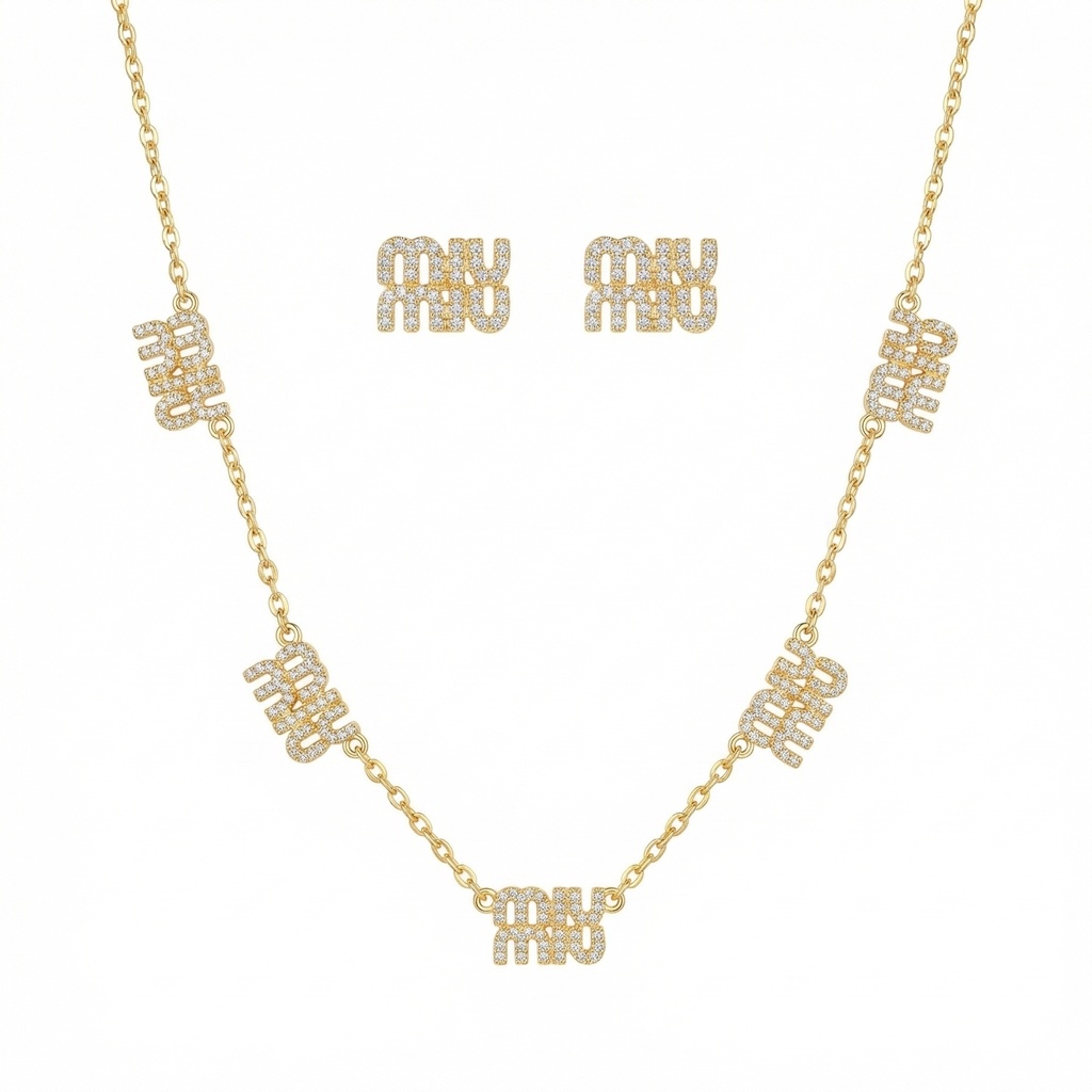 Miu Miu Small Necklace with Earrings (Gold)
