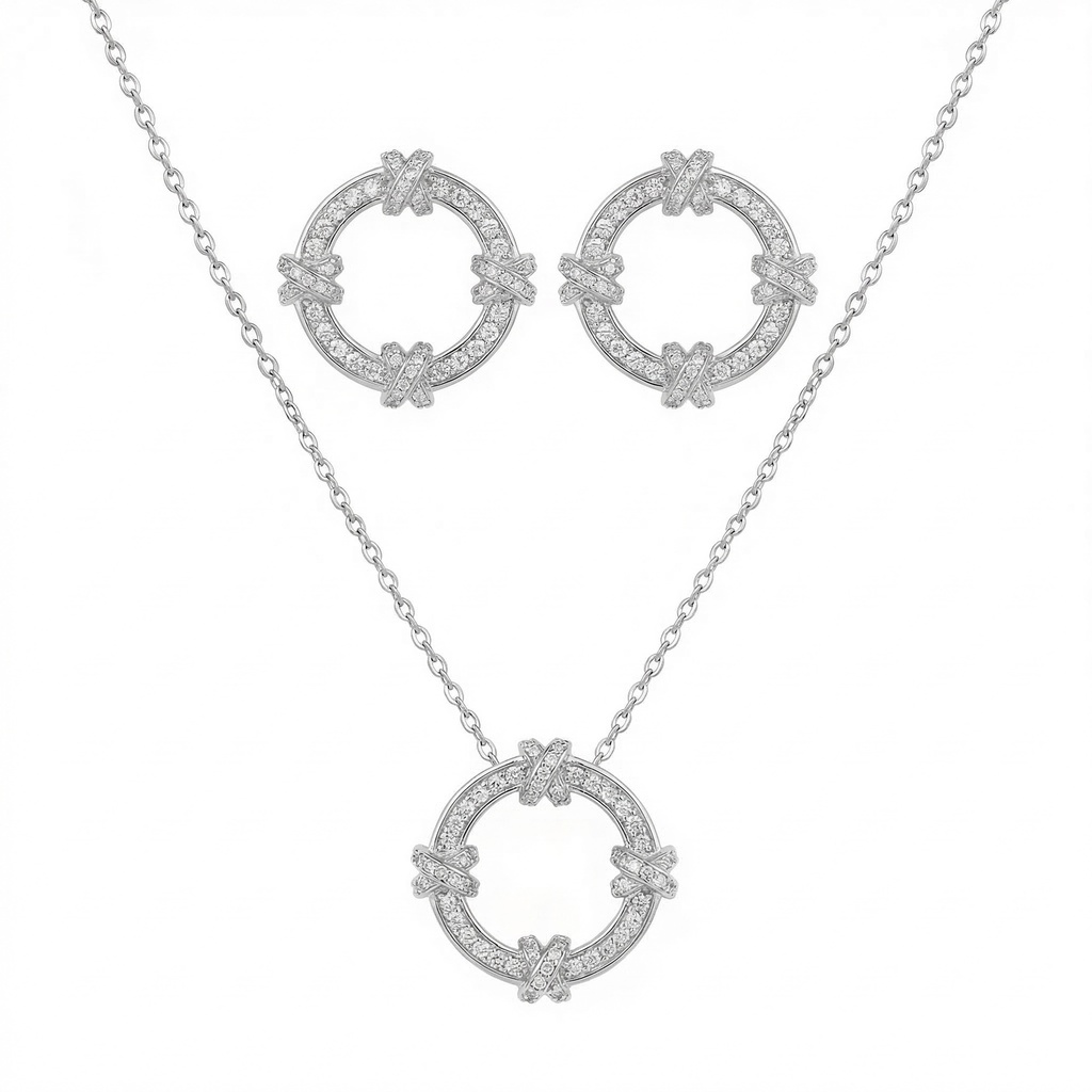 Intersecting Circle Necklace with Earrings