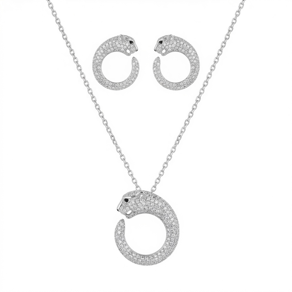 Diamond Pav Panther Pendant with Earrings