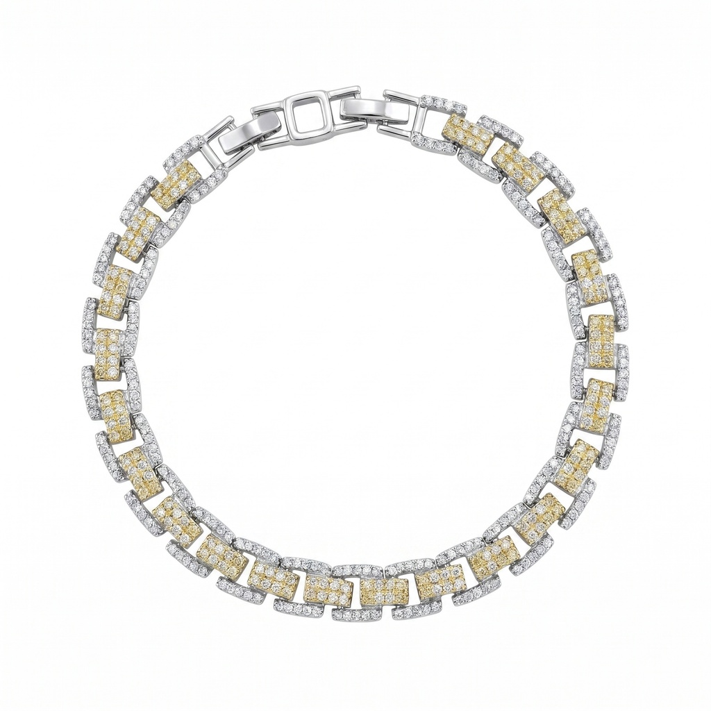 Two-Tone Pavé Block Link Bracelet
