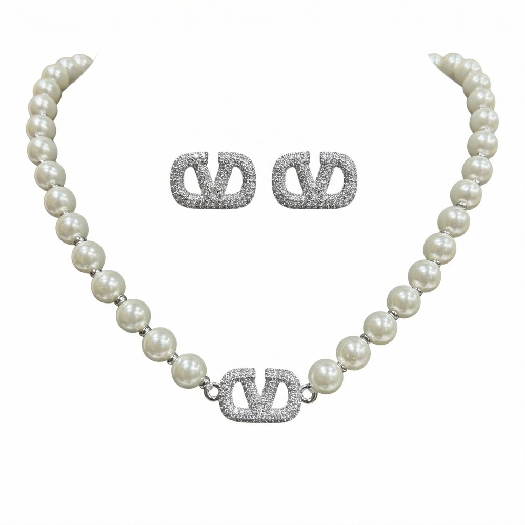 Valentino Pearl Necklace with Earrings