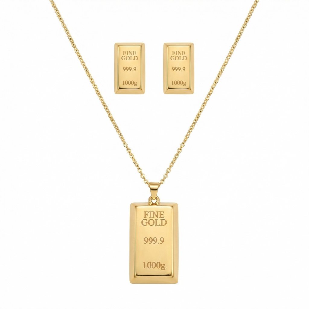 Gold Alloy Necklace With Earrings