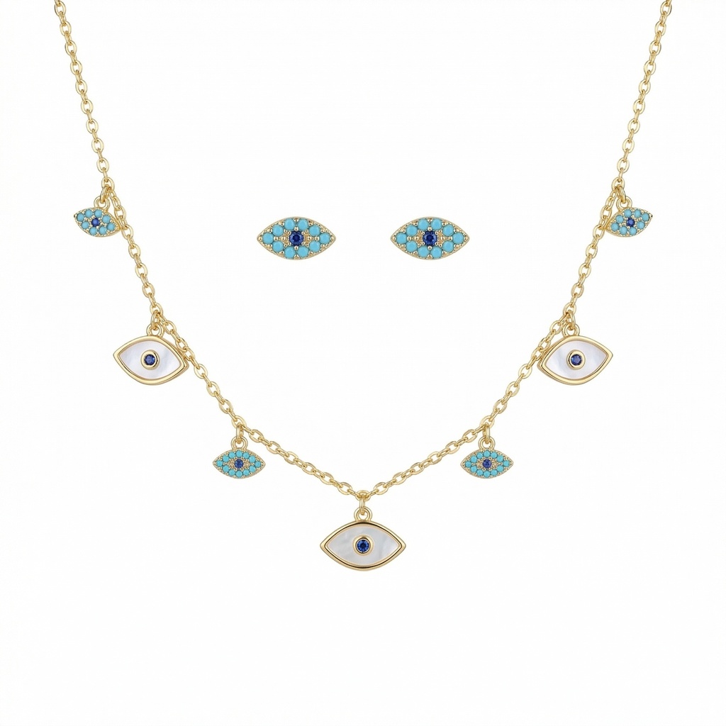 Beaded Evil Eye Necklace With Earrings