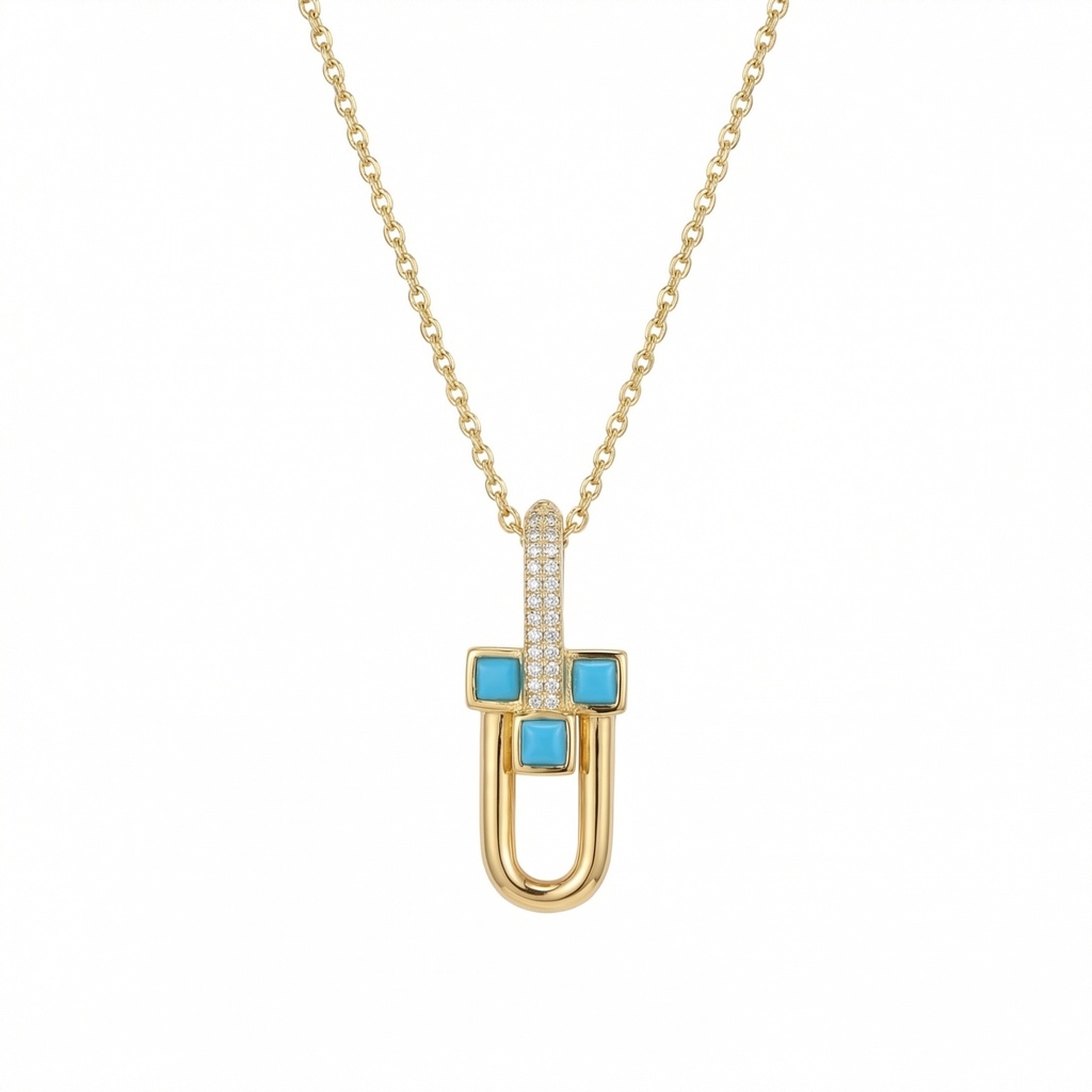 Geometric Turquoise Link Necklace