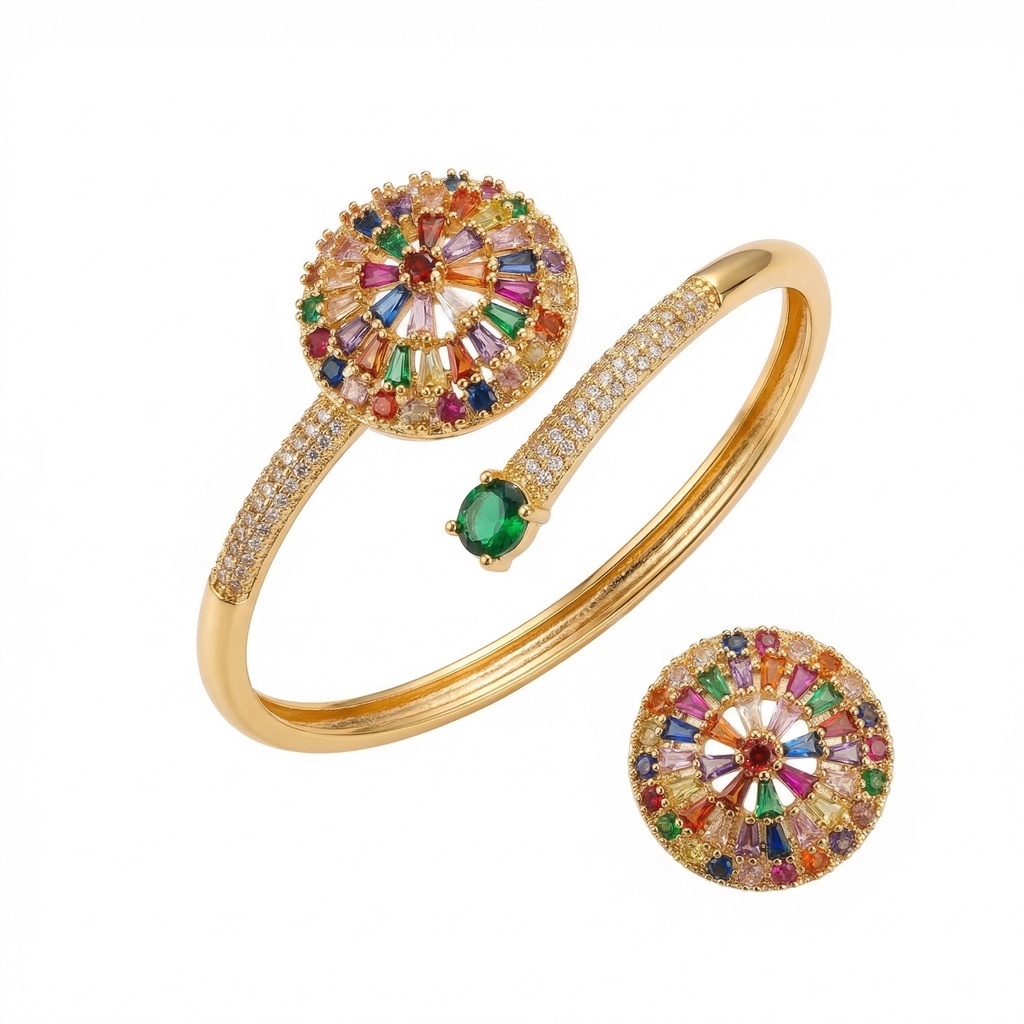 Emotion Multicolor Open Bracelet & Ring Set