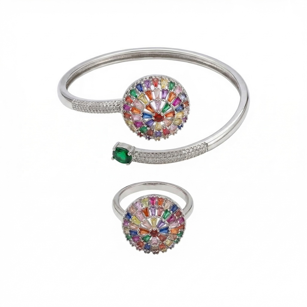 Emotion Multicolor Open Bracelet & Ring Set