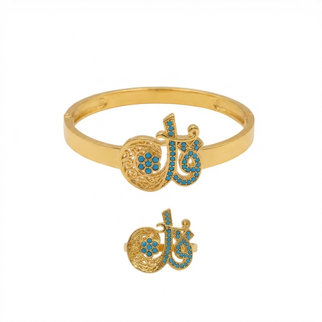 Turquoise-Embellished "Qul" Bracelet & Ring Set