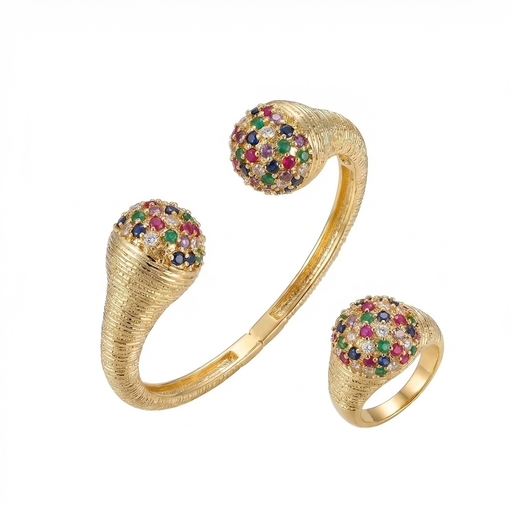 Mosaic Stone Sphere Bracelet & Ring Set