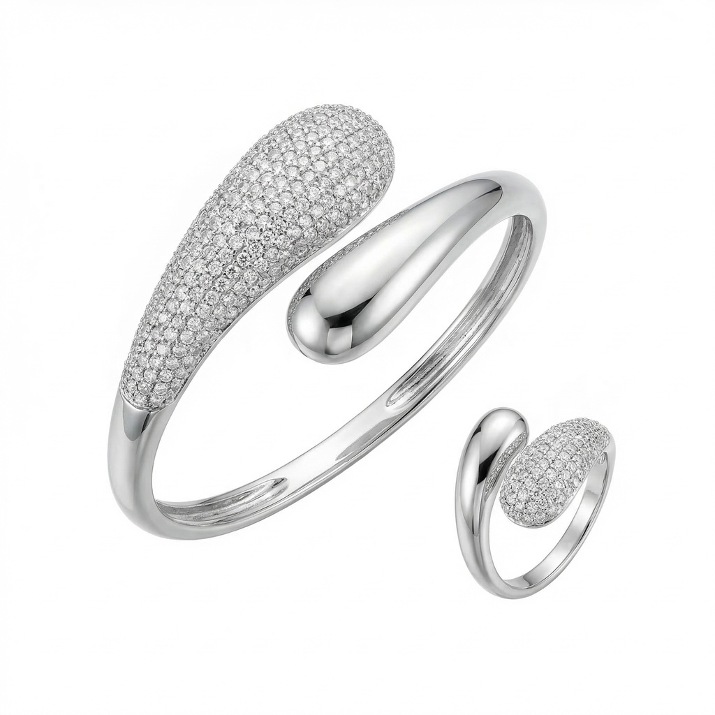 Silver Nebula Studded Bracelet & Ring Set