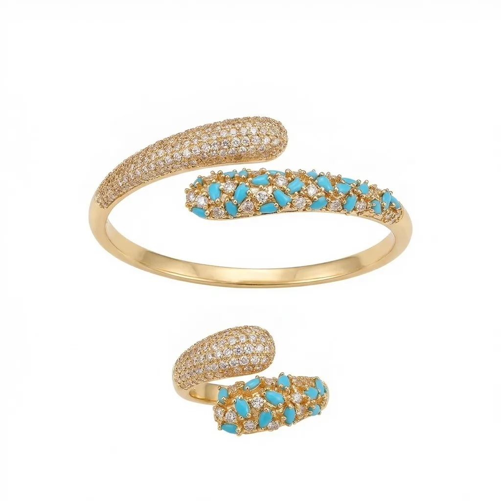 Serpent Wrap Turquoise & Diamond Bracelet & Ring Set