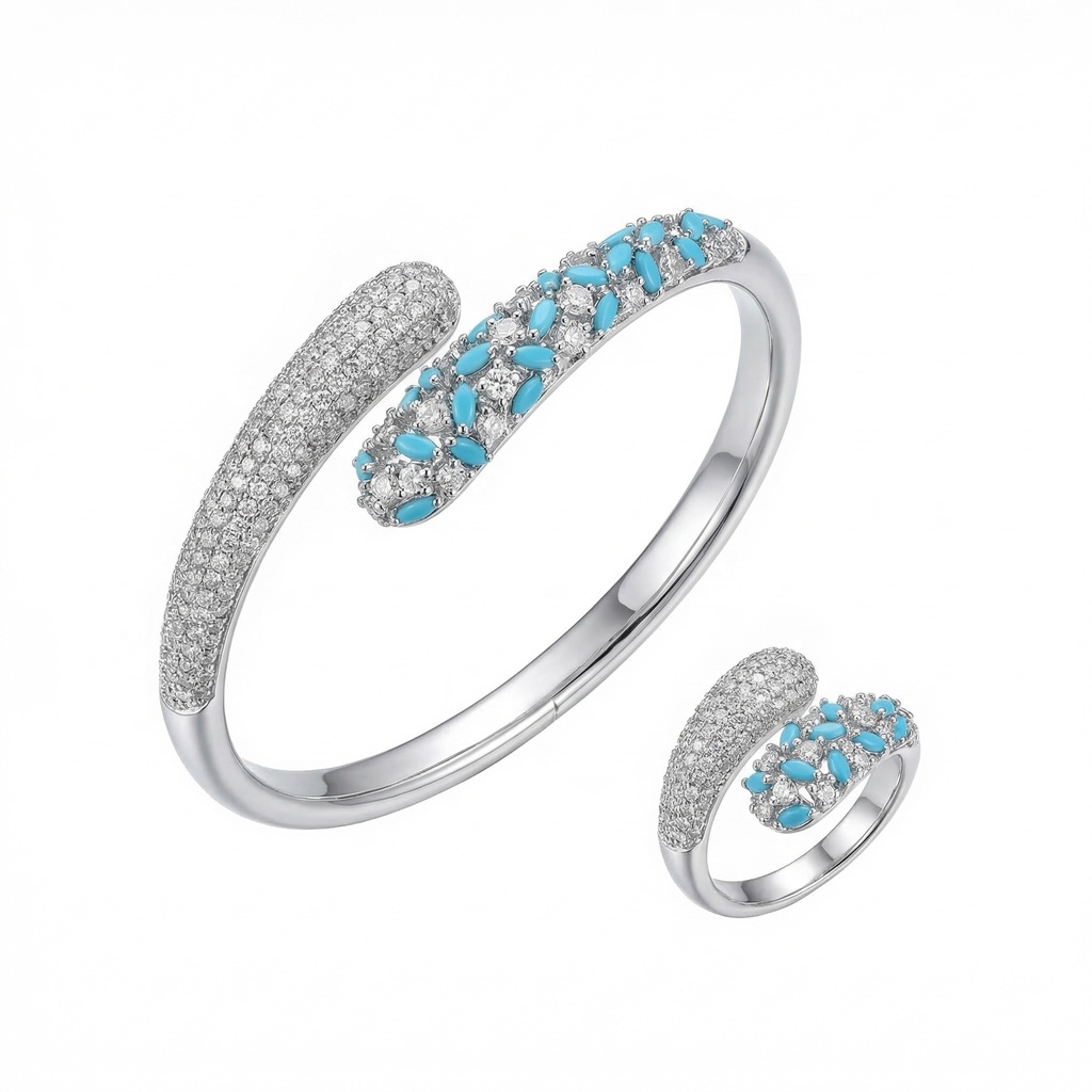 Serpent Wrap Turquoise & Diamond Bracelet & Ring Set