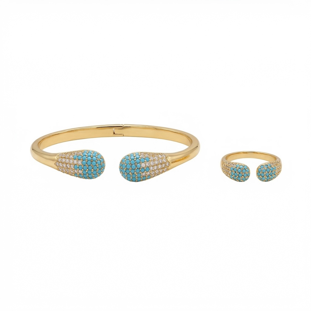 Turquoise Open Cuff Bangle & Ring Set