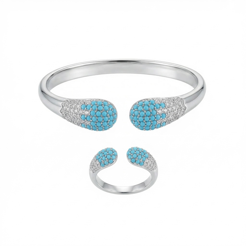 Turquoise Open Cuff Bangle & Ring Set