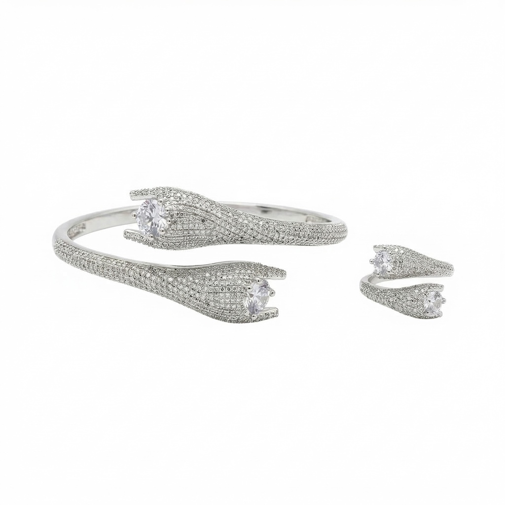 Pave Lotus Bloom Bracelet & Ring Set