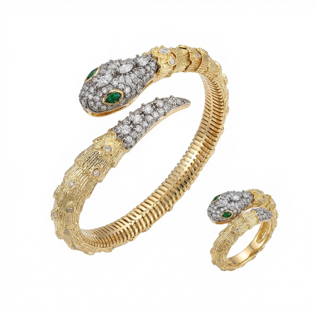 Serpenti Tubogas Emerald-Eyed Bracelet & Ring Set