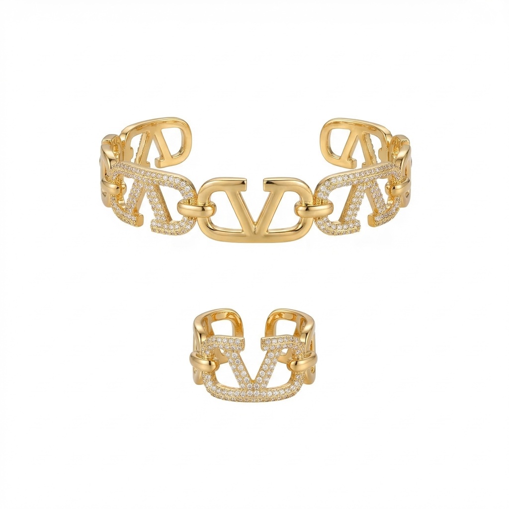 Valentino Studded Bracelet & Ring Set (Gold)