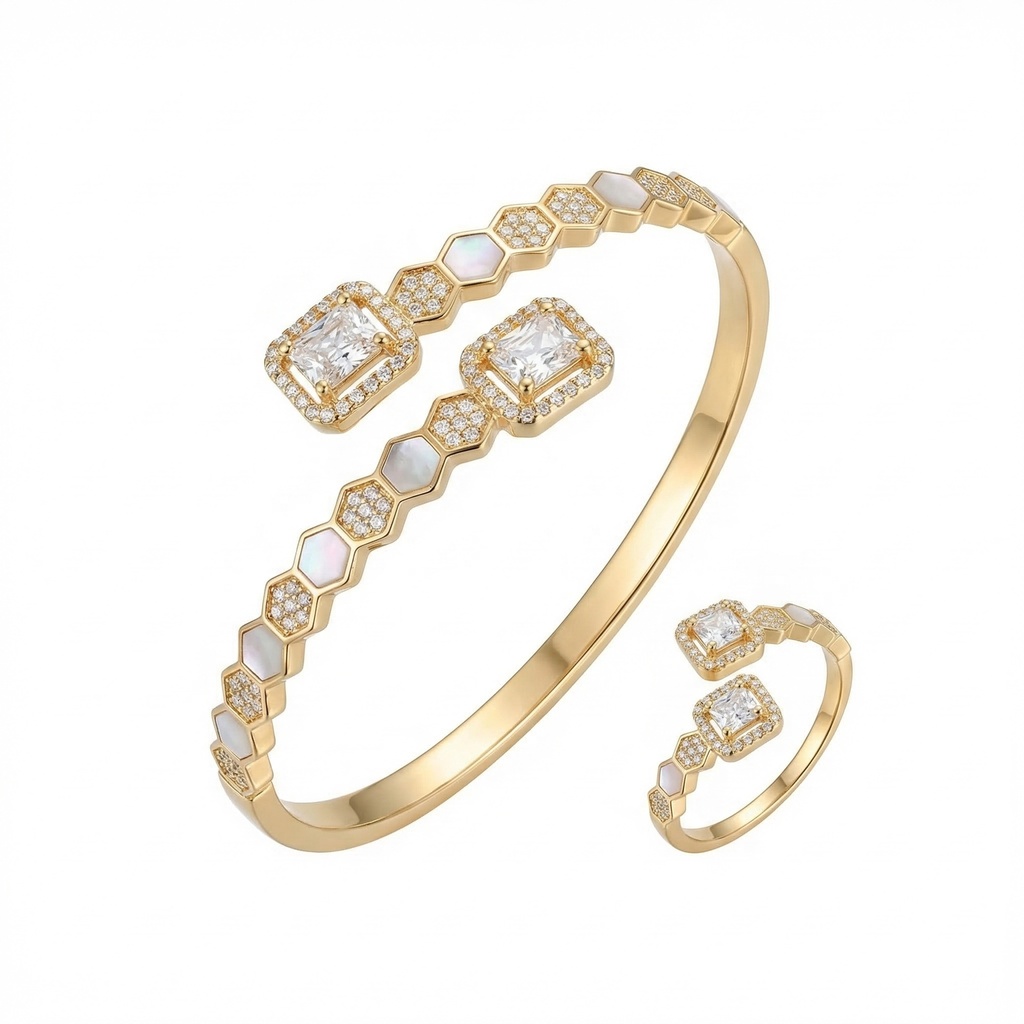 Honeycomb Geometric Bangle & Ring Set