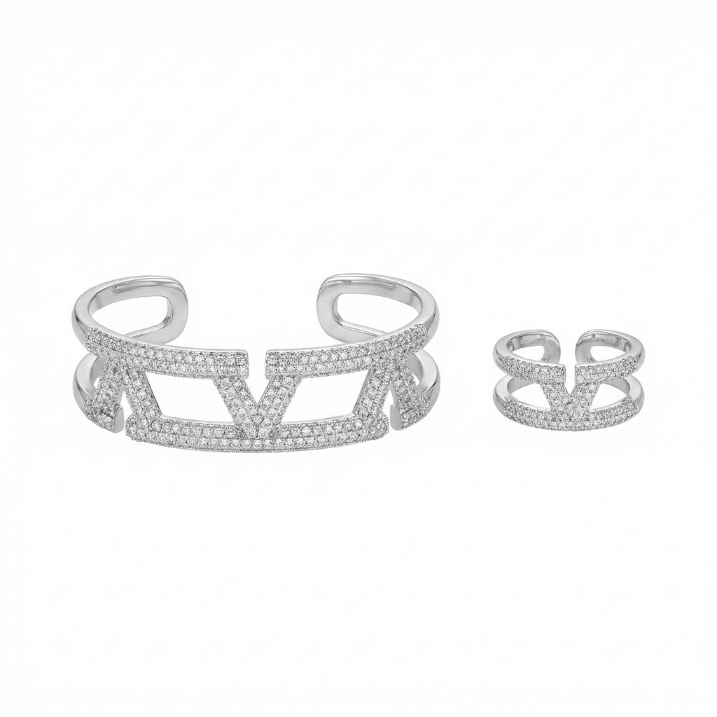 Double V Open Bangle & Ring Set