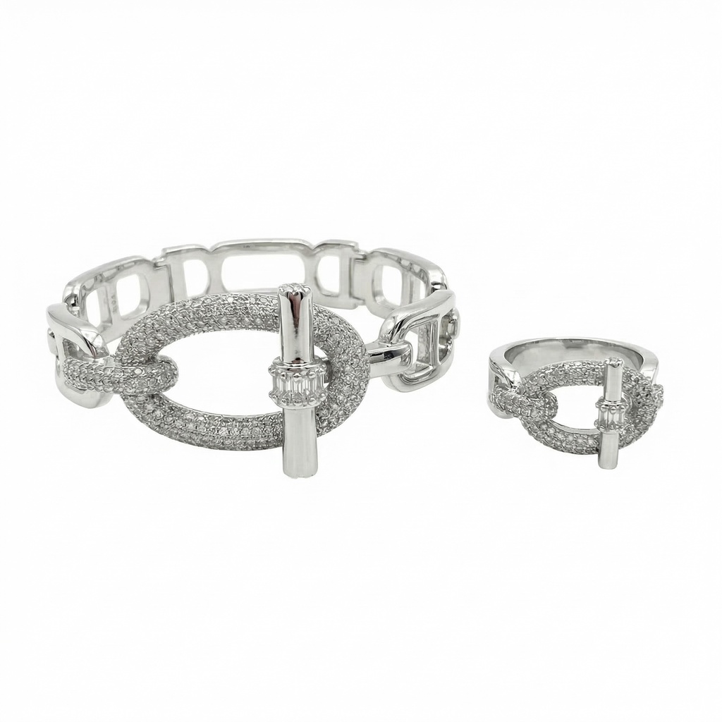Pavé Diamond Link Toggle Bracelet & Ring Set