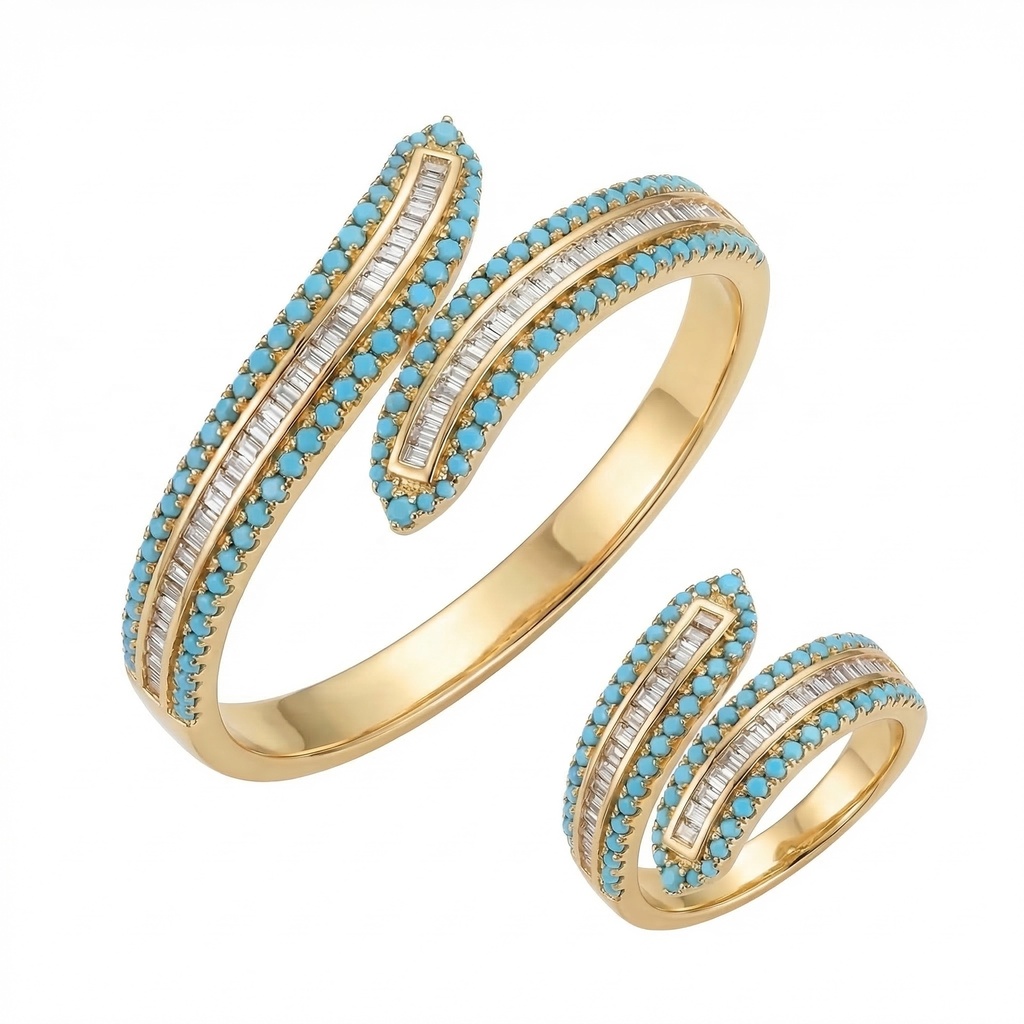 Serpent Turquoise & Baguette Diamond Bracelet & Ring Set