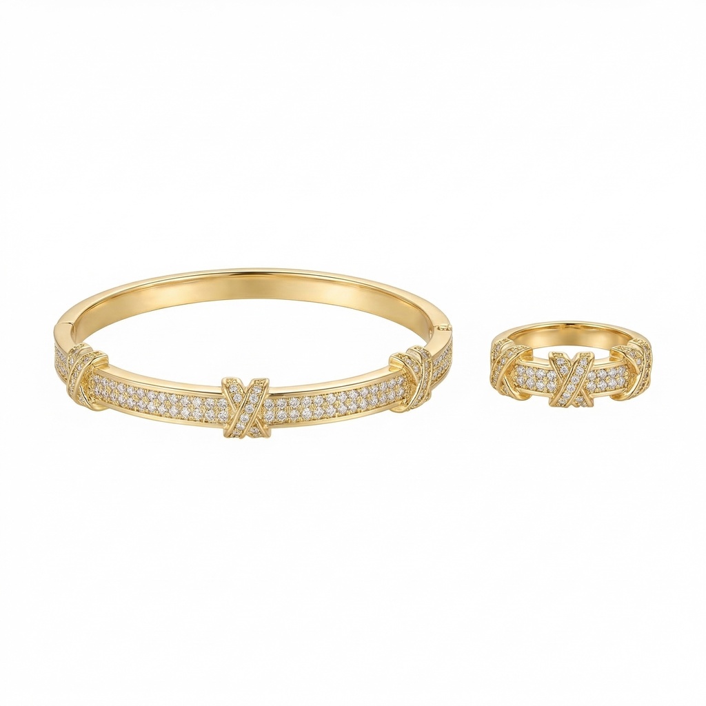 Sparkling Cross X Bracelet & Ring Set