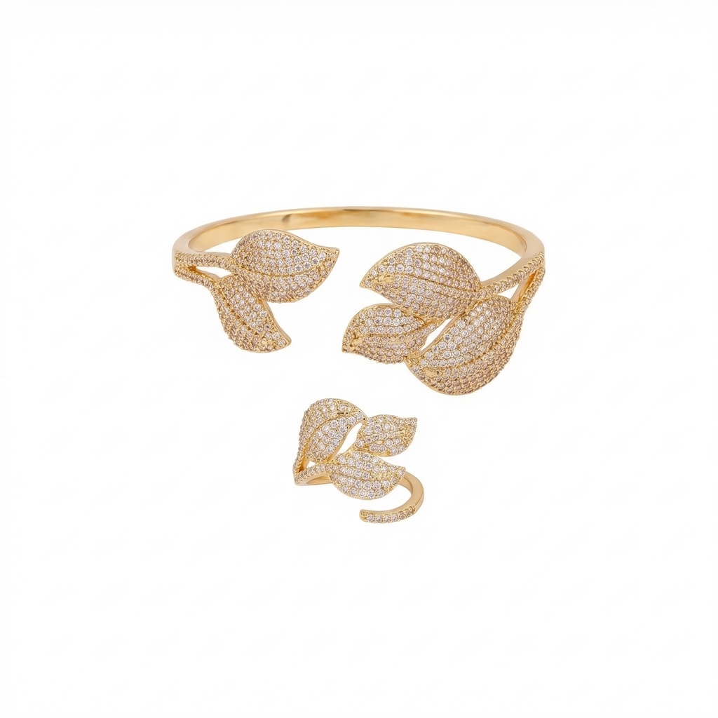 Laurel Leaves Bracelet & Ring Set (Gold)