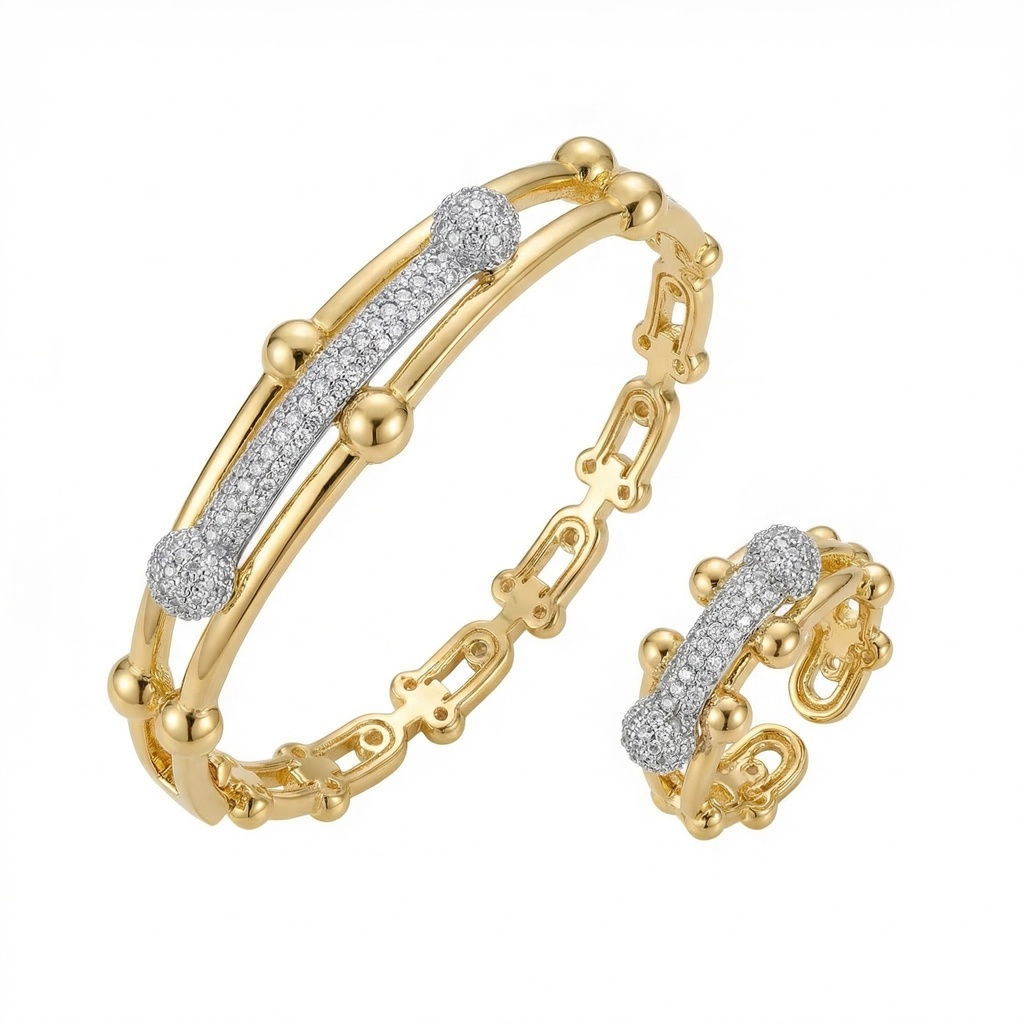 Parallel Bar Pave Bracelet & Ring Set