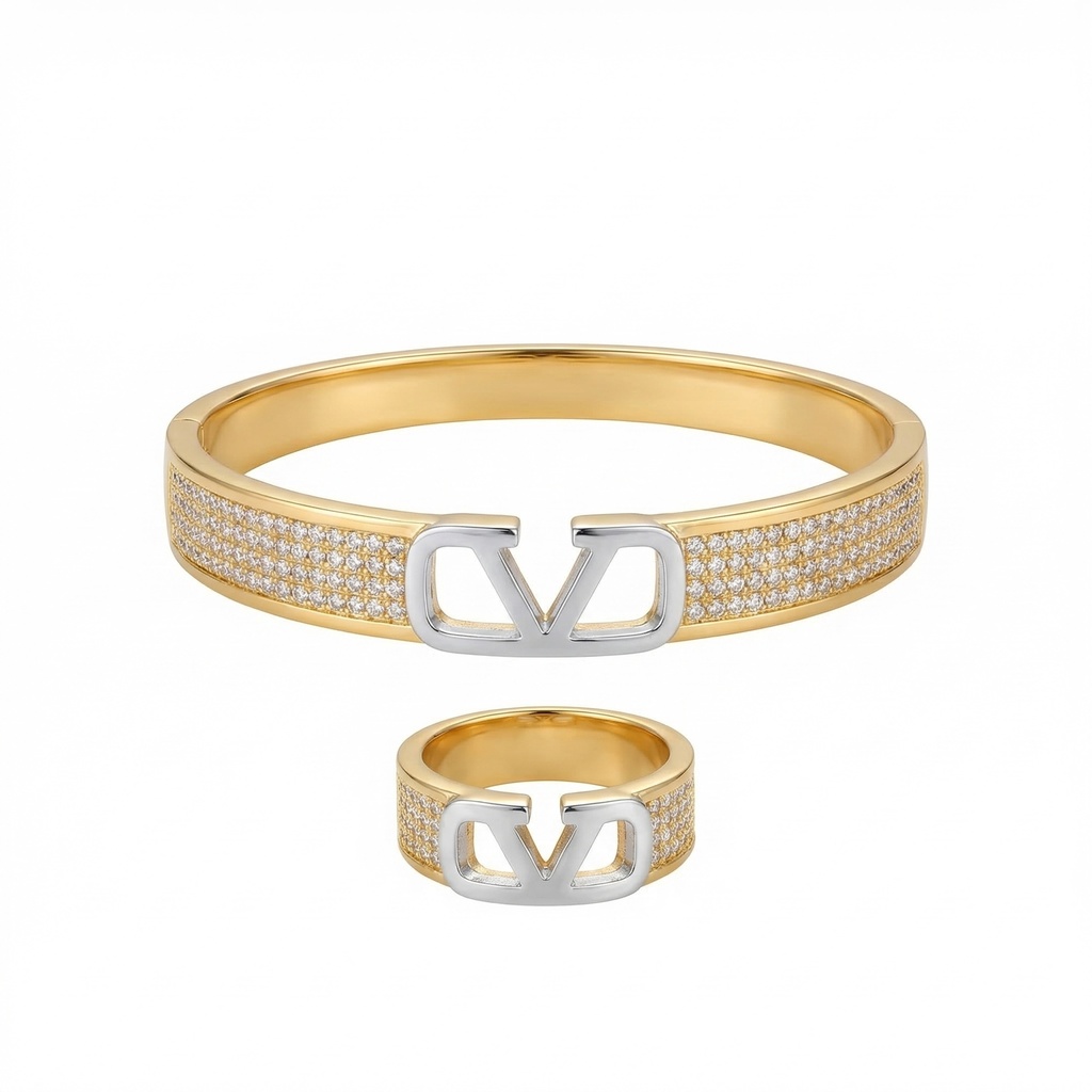 Valentino VLogo Pave Two-Tone Bracelet & Ring Set