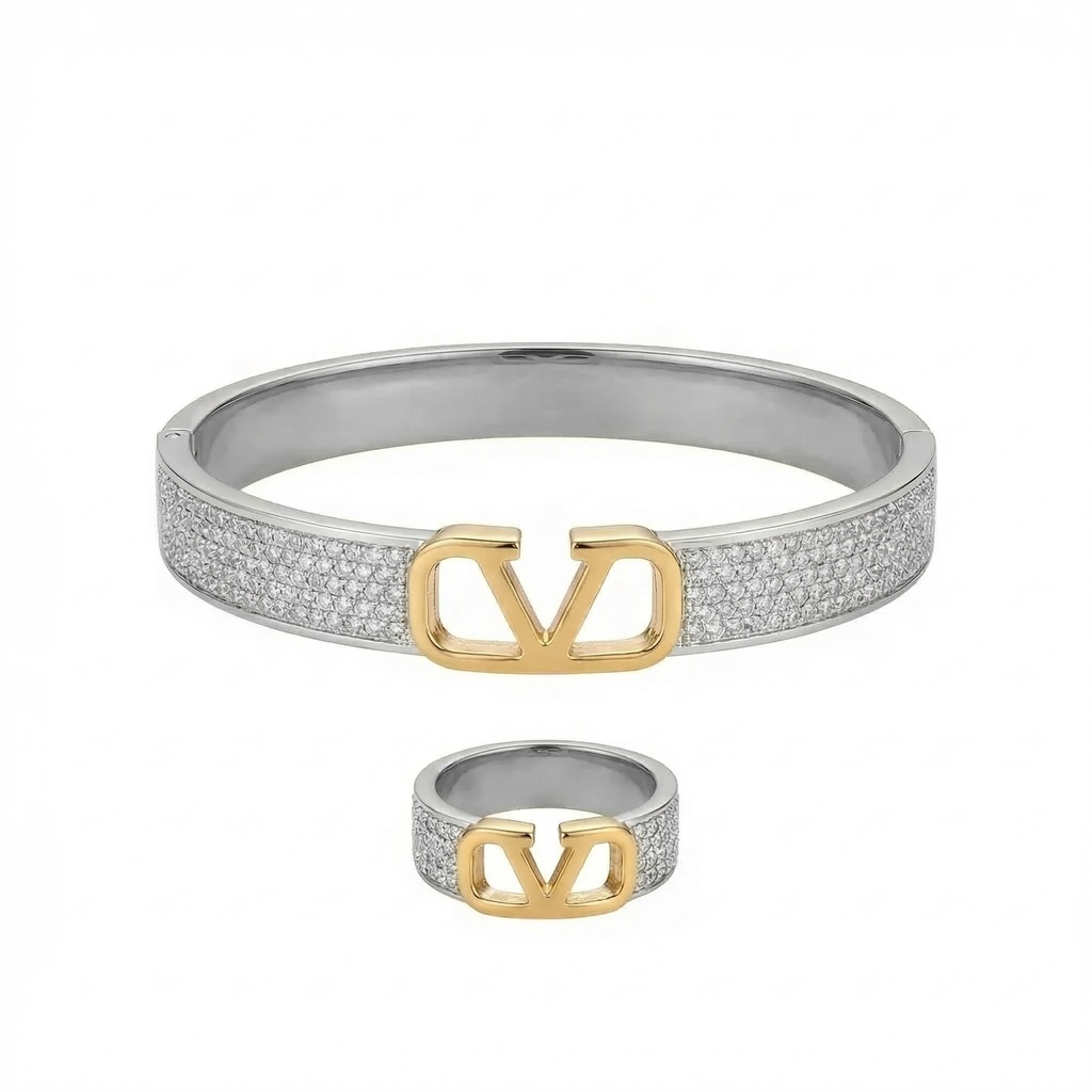 Valentino VLogo Pave Two-Tone Bracelet & Ring Set