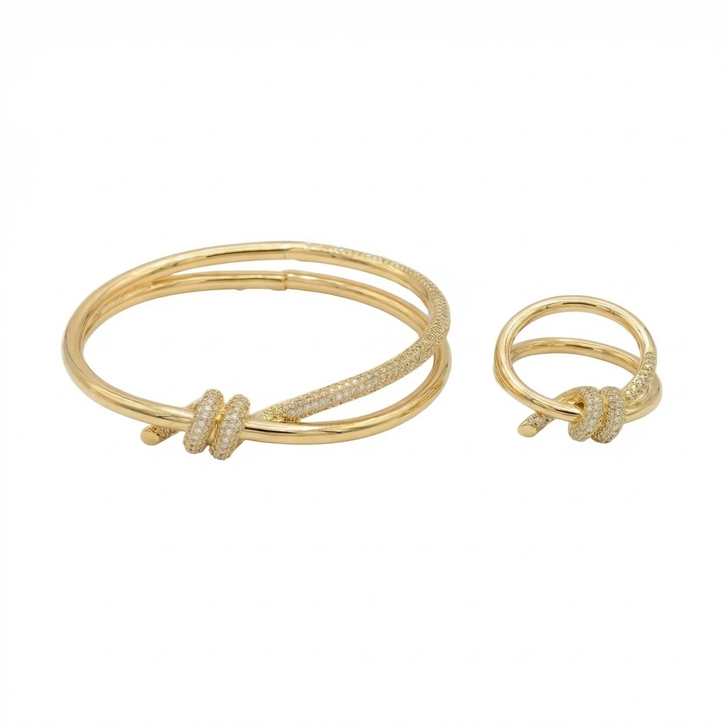 طقم سوار وخاتم تيفاني نوت ذهبي مرصع