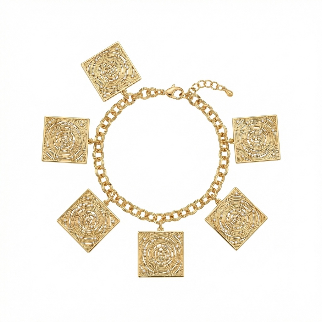 Filigree Spiral Square Charm Bracelet