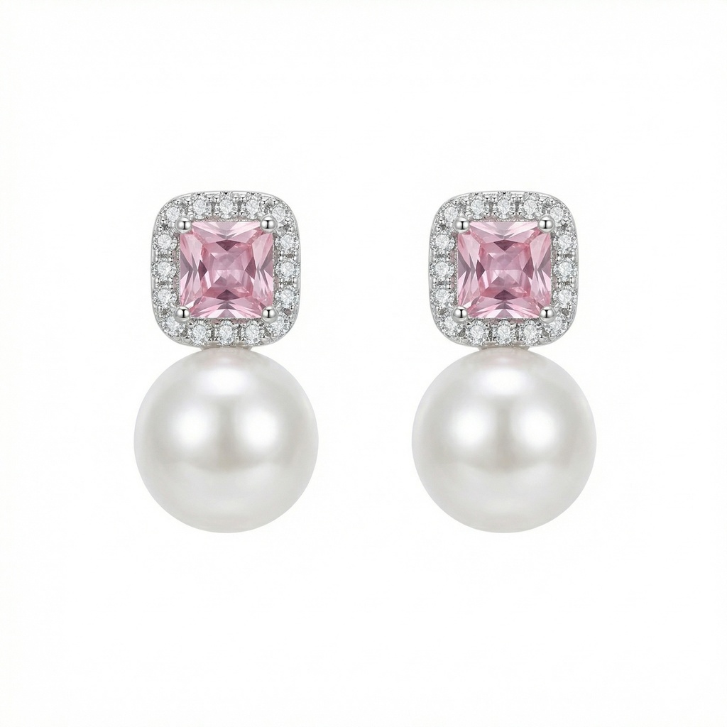 Pink Halo Pearl Drop Earrings