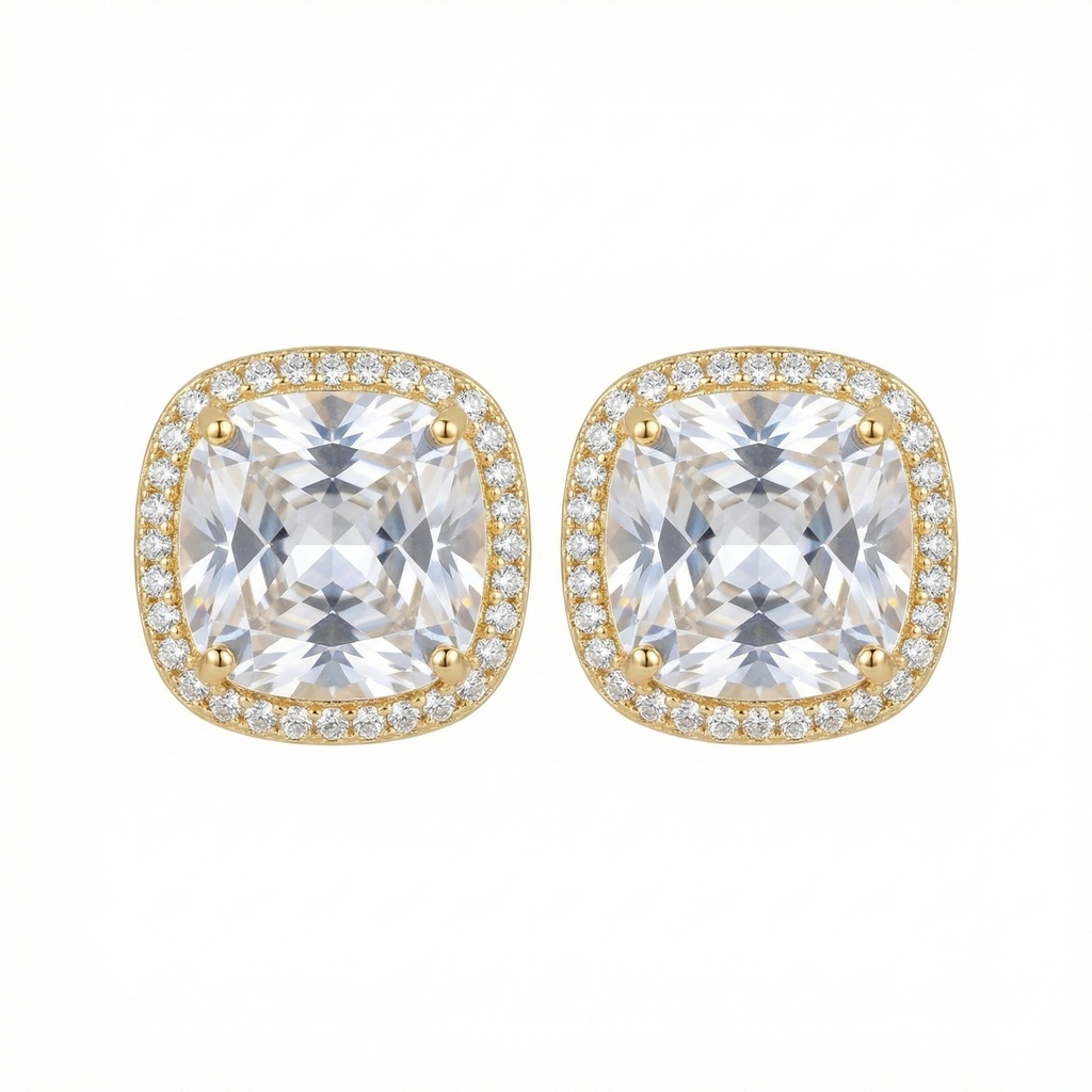 Cushion-Cut Diamond Halo Stud Earrings