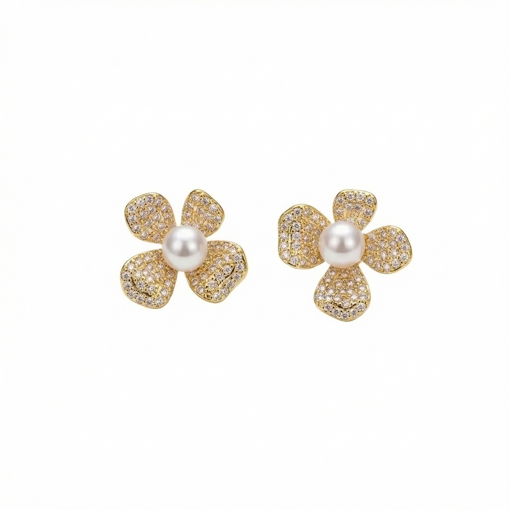 Flower Stud Pearl Earrings