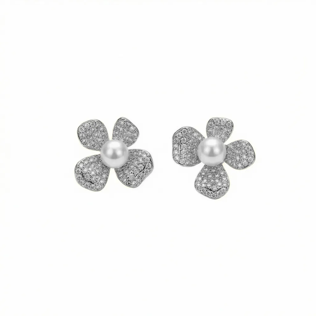Flower Stud Pearl Earrings