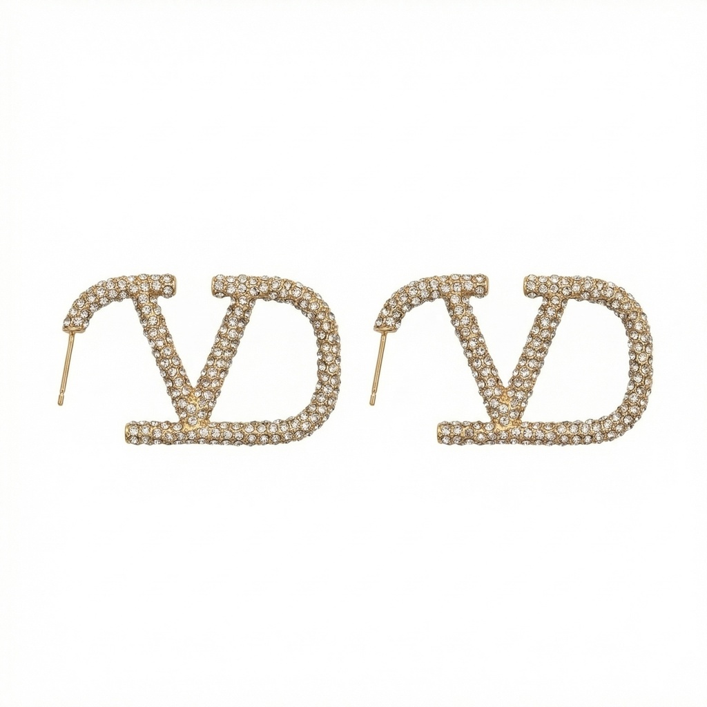 Valentino Garavani VLogo Signature Earrings with Crystals (Gold)