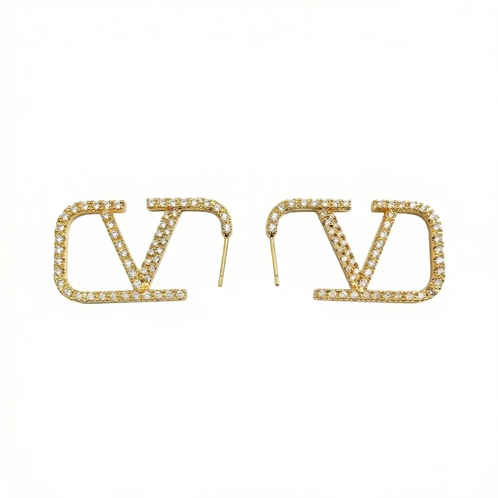 VLogo Gold-Tone Crystal Stud Earrings