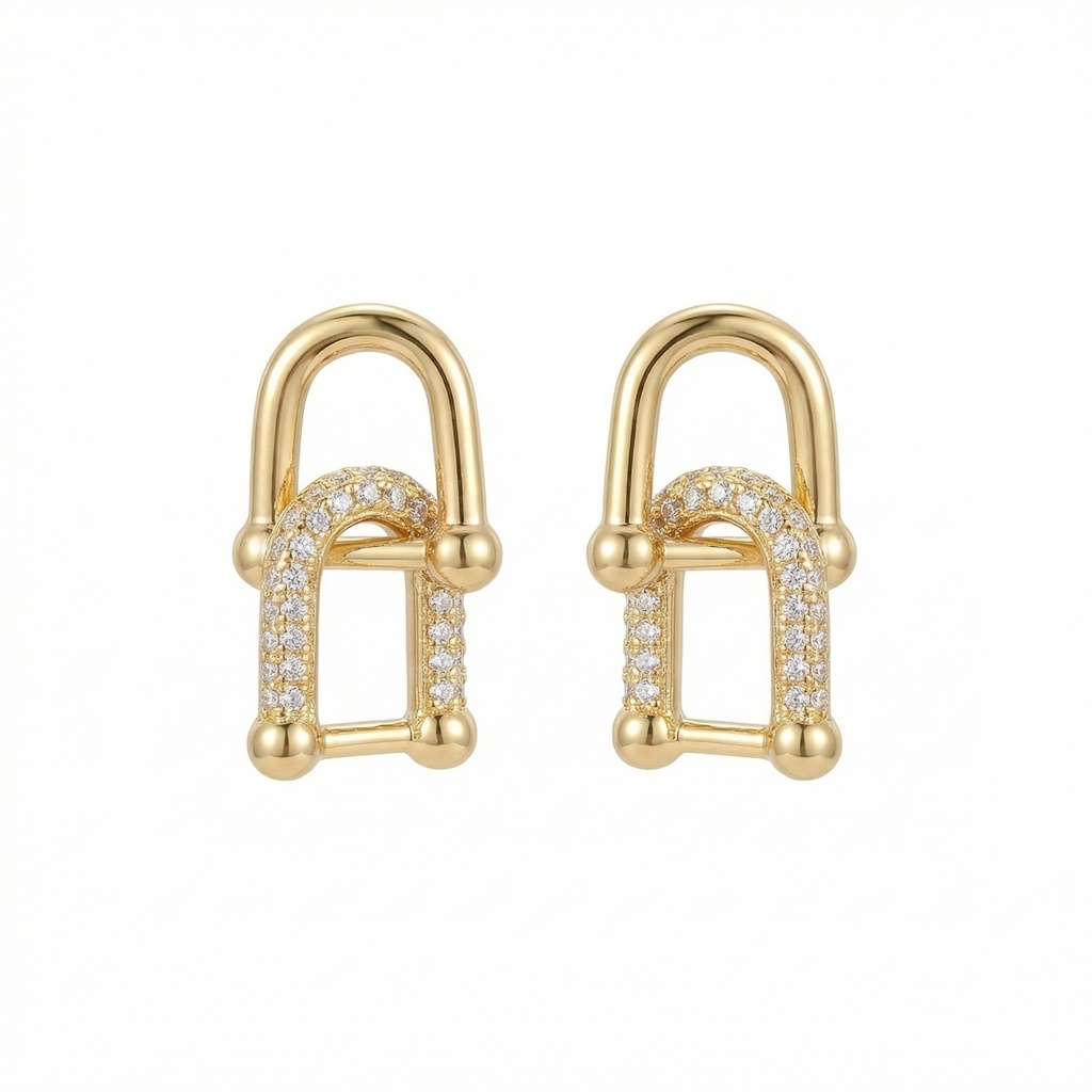 Double U-Shape Crystal Interlocking Earrings