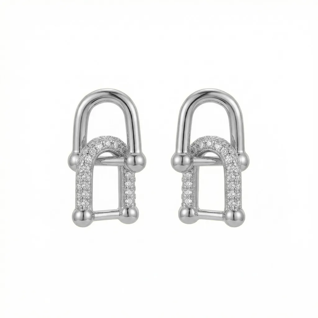 Double U-Shape Crystal Interlocking Earrings