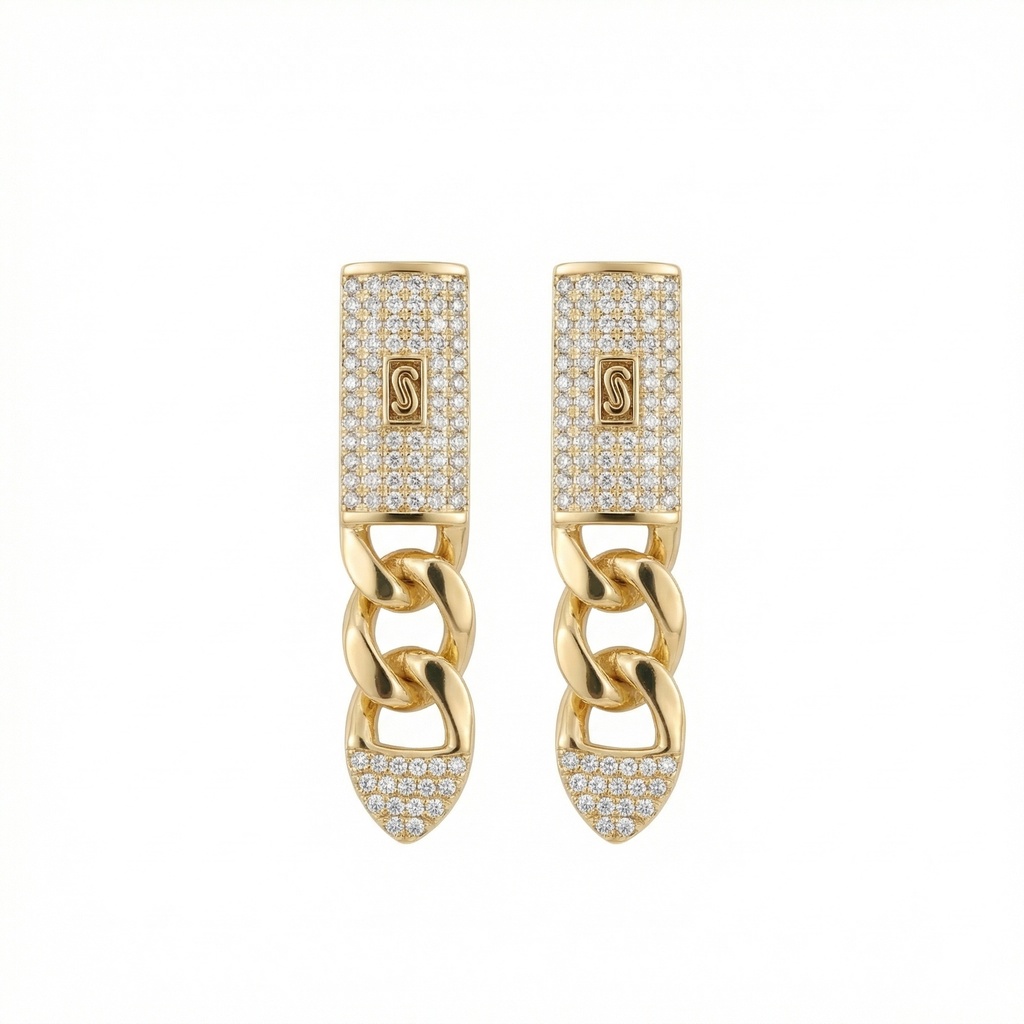 Classic Pavé Lock Earrings (Gold)