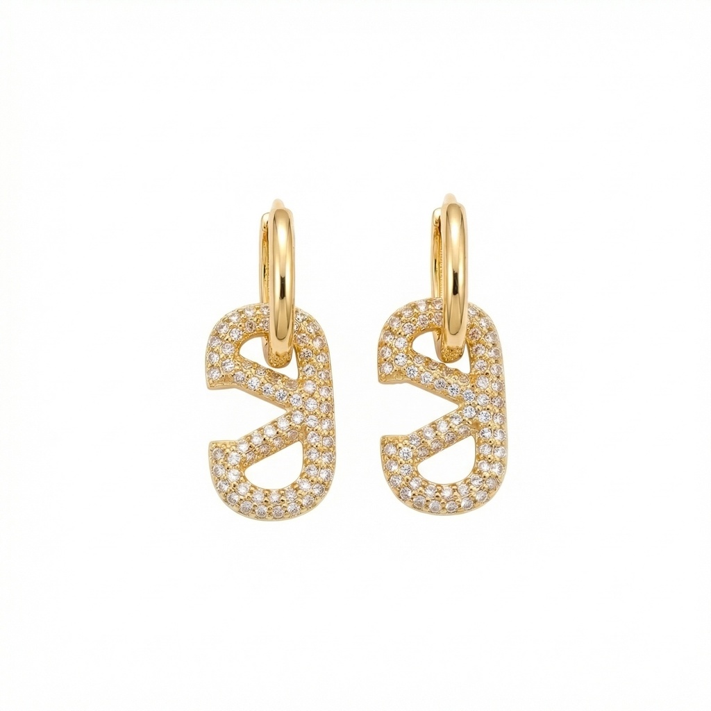 Valentino VLogo Crystal-Pavé Earrings (Gold)